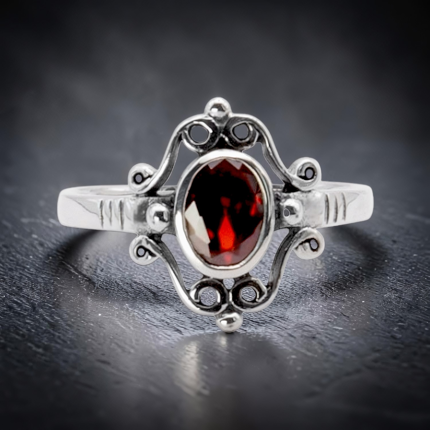 Ring Garnet Ornament aus 925 Silber – Toms-Silver Schmuck